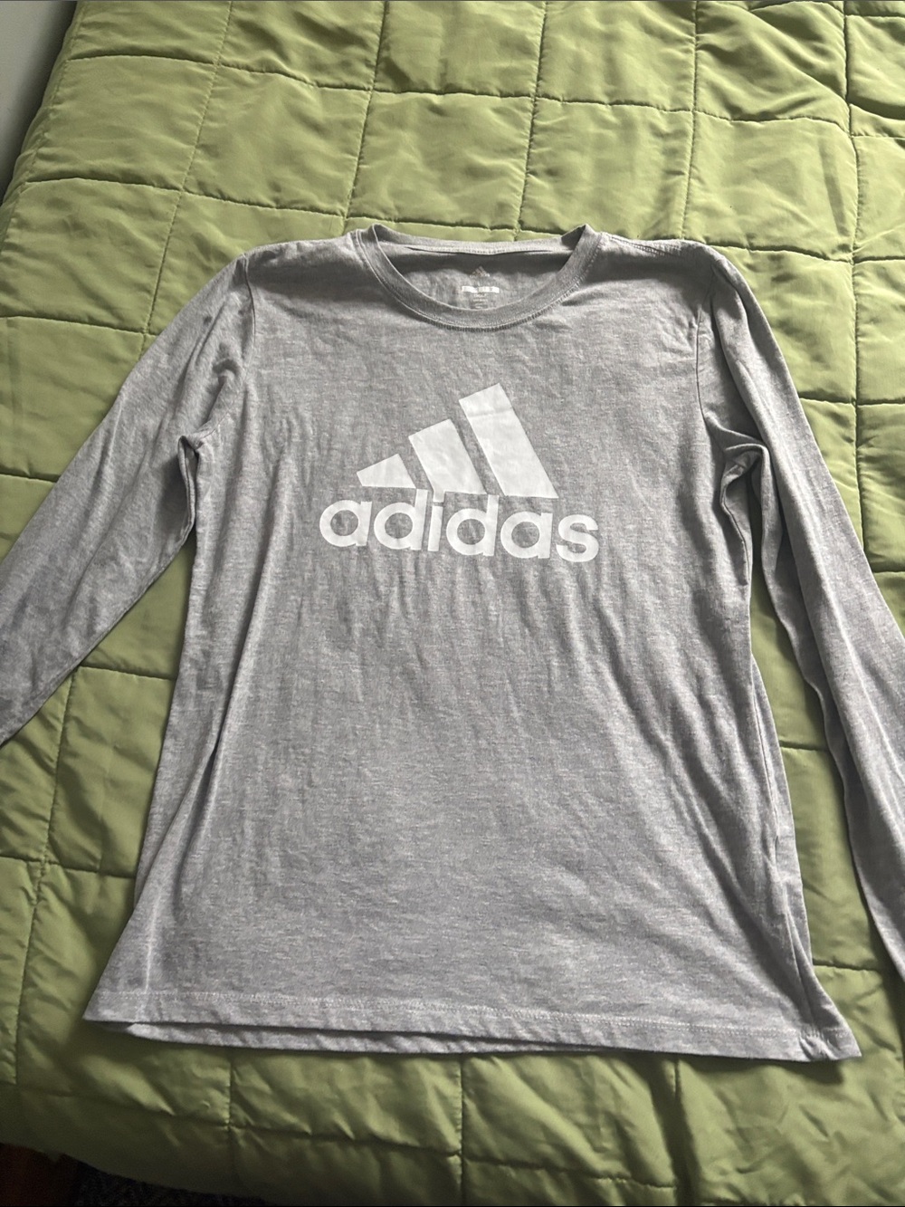 adidas Light Gray Long Sleeve Logo Tee